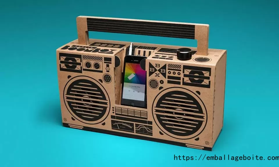 A custom cardboard boom box.