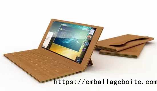 A laptop with a cardboard case.