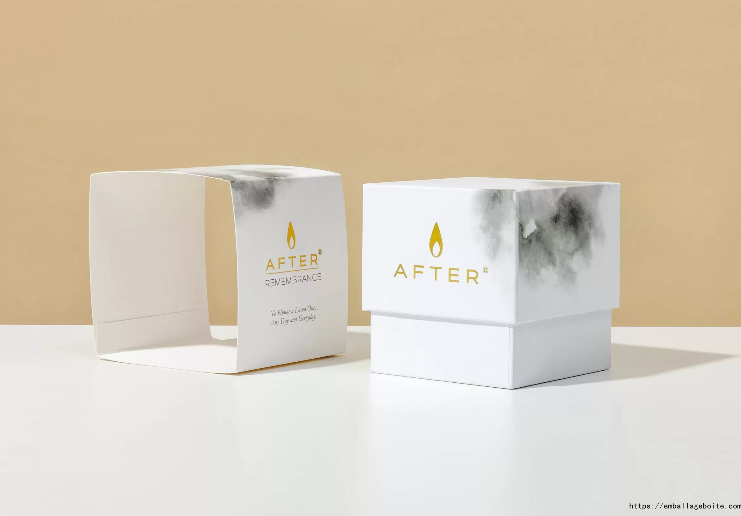 The After Company rigid candle box with custom sleeve.